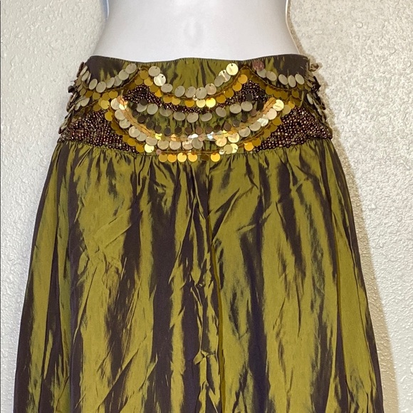 In Love Paris by Carling Metallic Green Boho Embellished Ruffled Midi Skirt - Picture 4 of 8